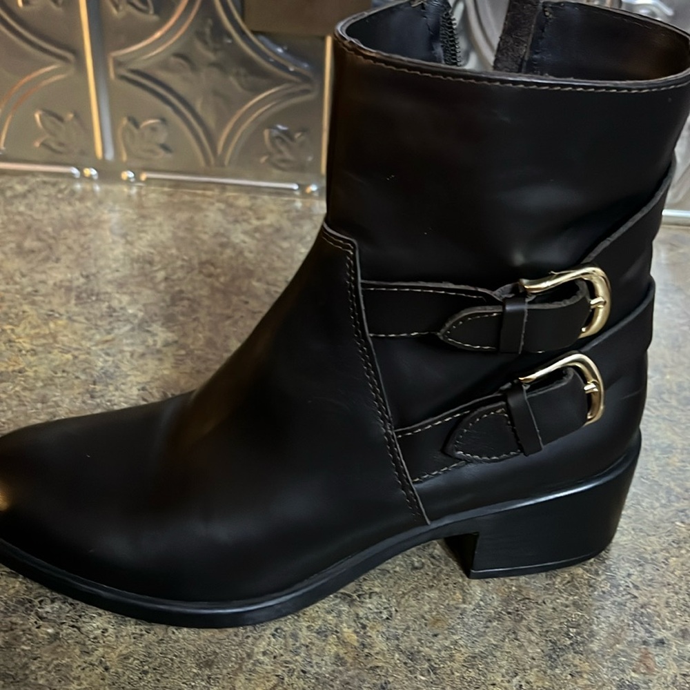 NWT Emanuele‎ Crasto Double Buckle Moto Boots Brown Leather Italy  sz 39/ US 8.0